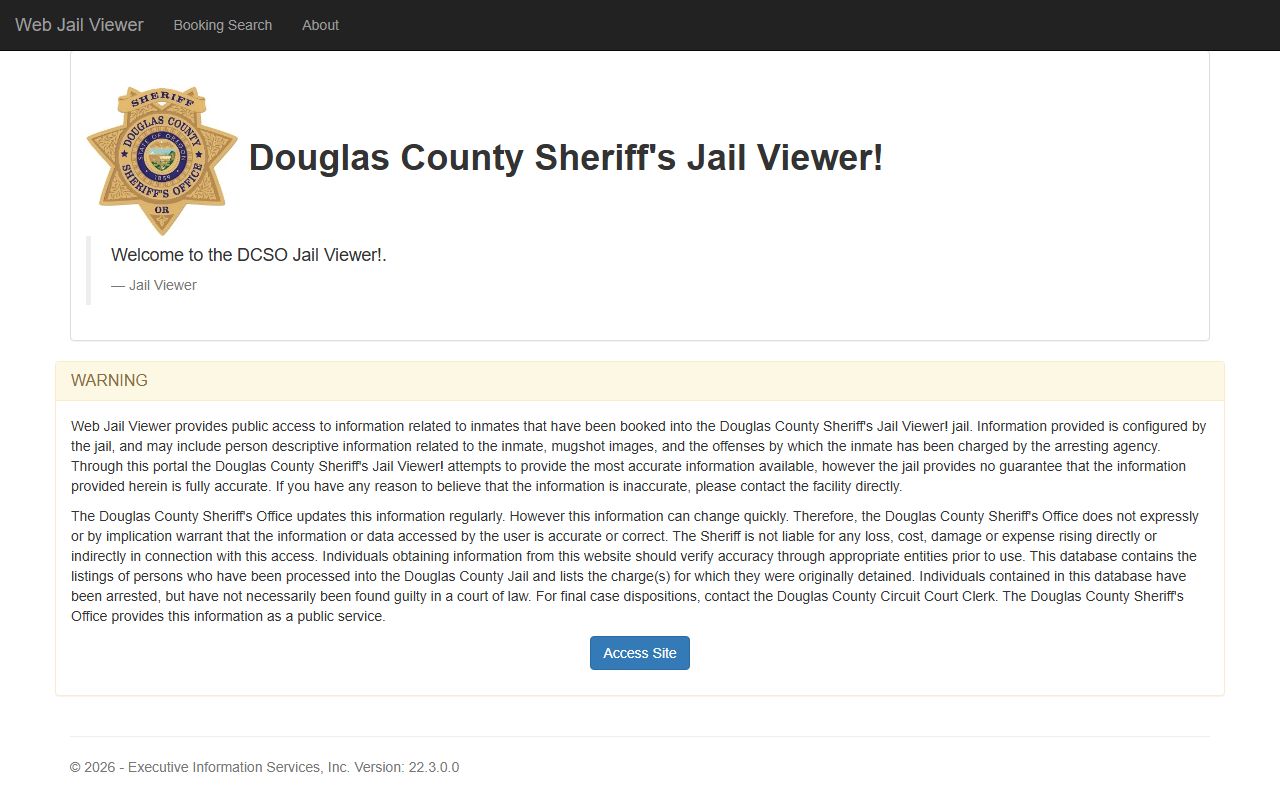 Douglas County inmate population jail roster warning page